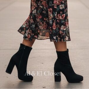 Steve Madden Macayla Black Fabric Upper Block Heel Boots Women’s 9.5M NIB